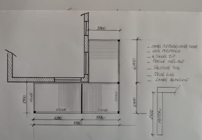 Croquis d'une Réalisation d'une pergola bioclimatique